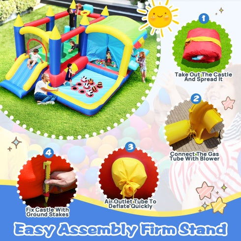 7 In 1 Inflatable Bounce House, Bouncy House With Ball Pit For Kids Indoor Outdoor Party