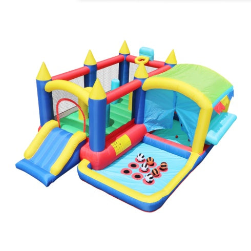 7 In 1 Inflatable Bounce House, Bouncy House With Ball Pit For Kids Indoor Outdoor Party