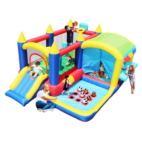 7 In 1 Inflatable Bounce House, Bouncy House With Ball Pit For Kids Indoor Outdoor Party