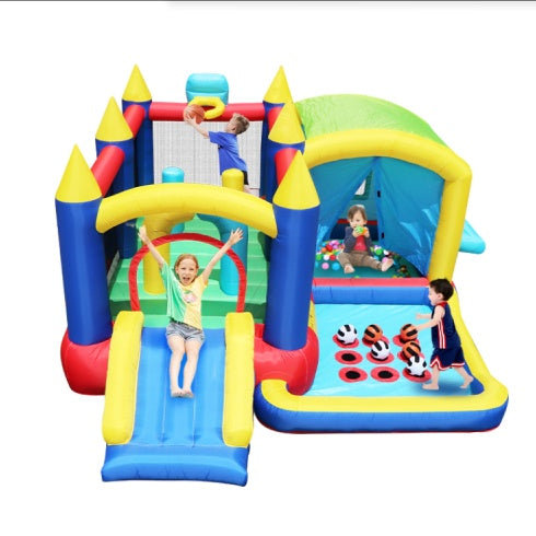 7 In 1 Inflatable Bounce House, Bouncy House With Ball Pit For Kids Indoor Outdoor Party