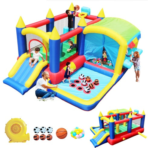 7 In 1 Inflatable Bounce House, Bouncy House With Ball Pit For Kids Indoor Outdoor Party