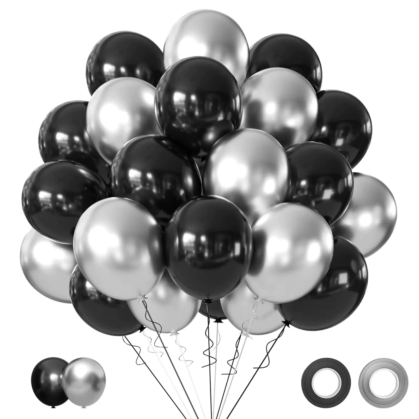 Black and Metallic Silver Balloons 50PCS