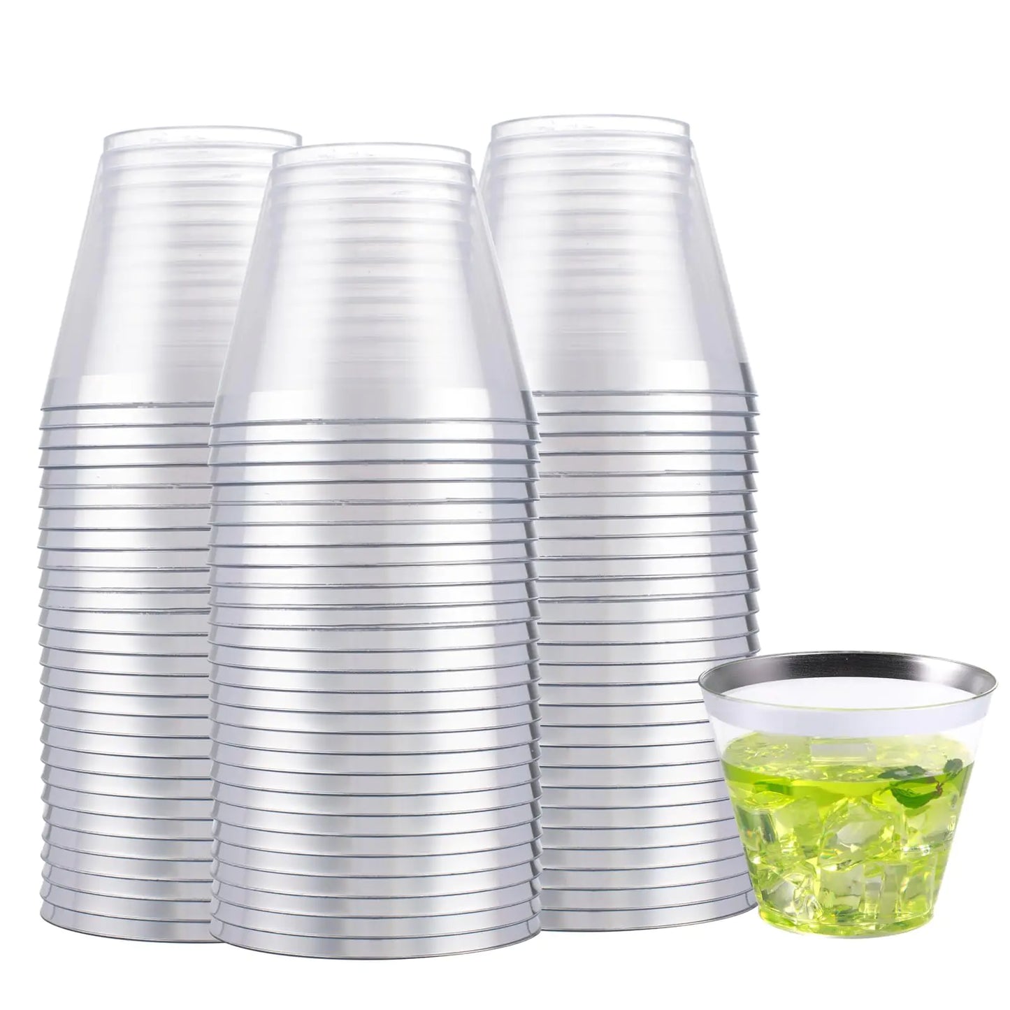 Hioasis 200pcs Silver Plastic Cups Disposable 9oz Clear Plastic Tumblers