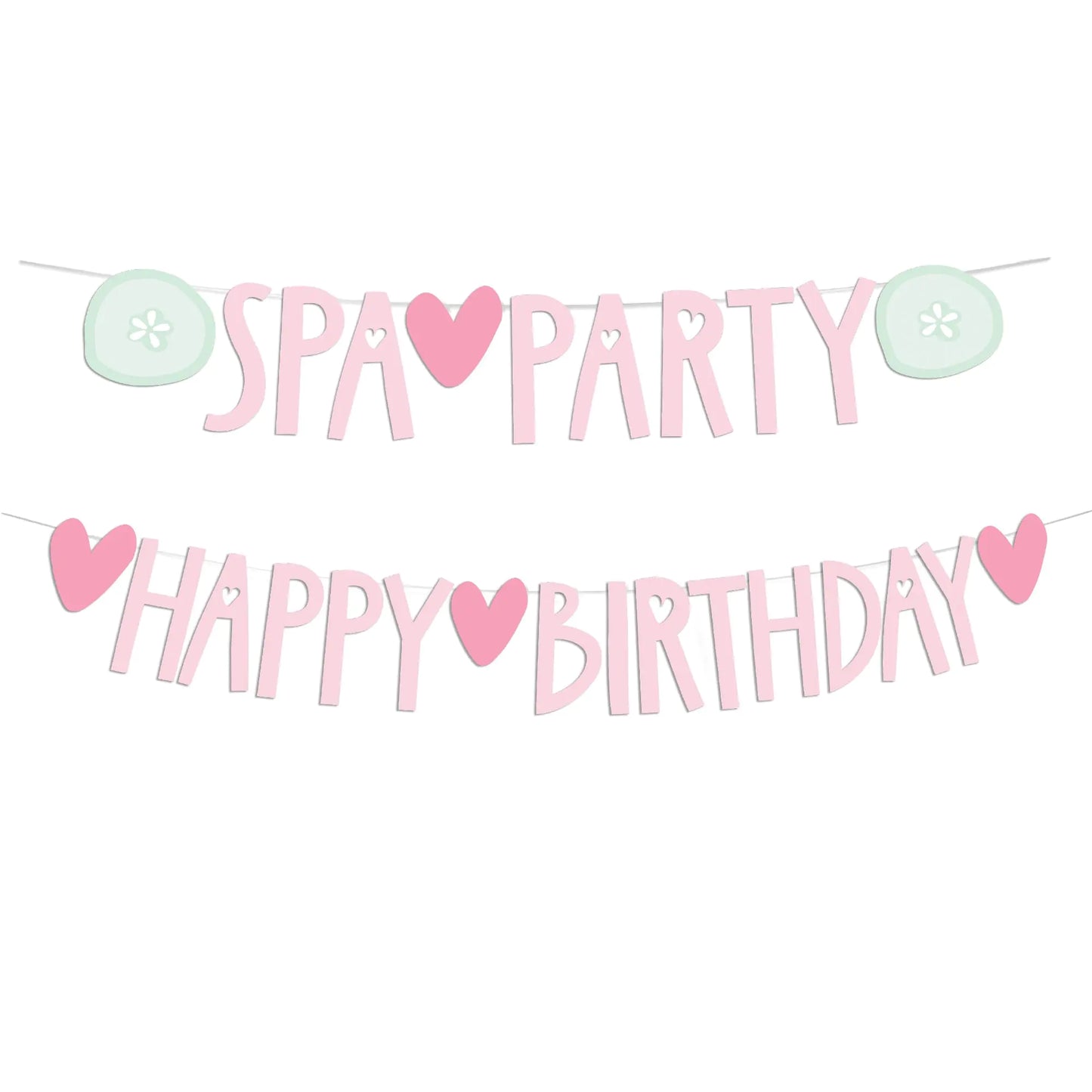 Modern Whimsy Spa Party Banner & Pink Happy Birthday Banner Set