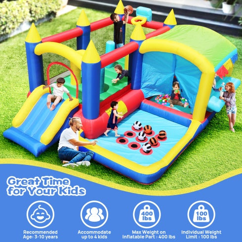 7 In 1 Inflatable Bounce House, Bouncy House With Ball Pit For Kids Indoor Outdoor Party