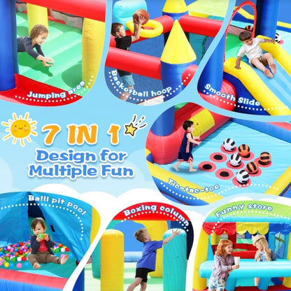 7 In 1 Inflatable Bounce House, Bouncy House With Ball Pit For Kids Indoor Outdoor Party