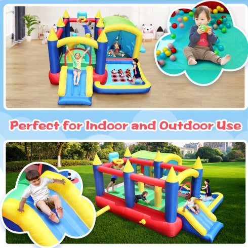 7 In 1 Inflatable Bounce House, Bouncy House With Ball Pit For Kids Indoor Outdoor Party
