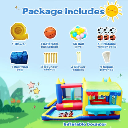 7 In 1 Inflatable Bounce House, Bouncy House With Ball Pit For Kids Indoor Outdoor Party