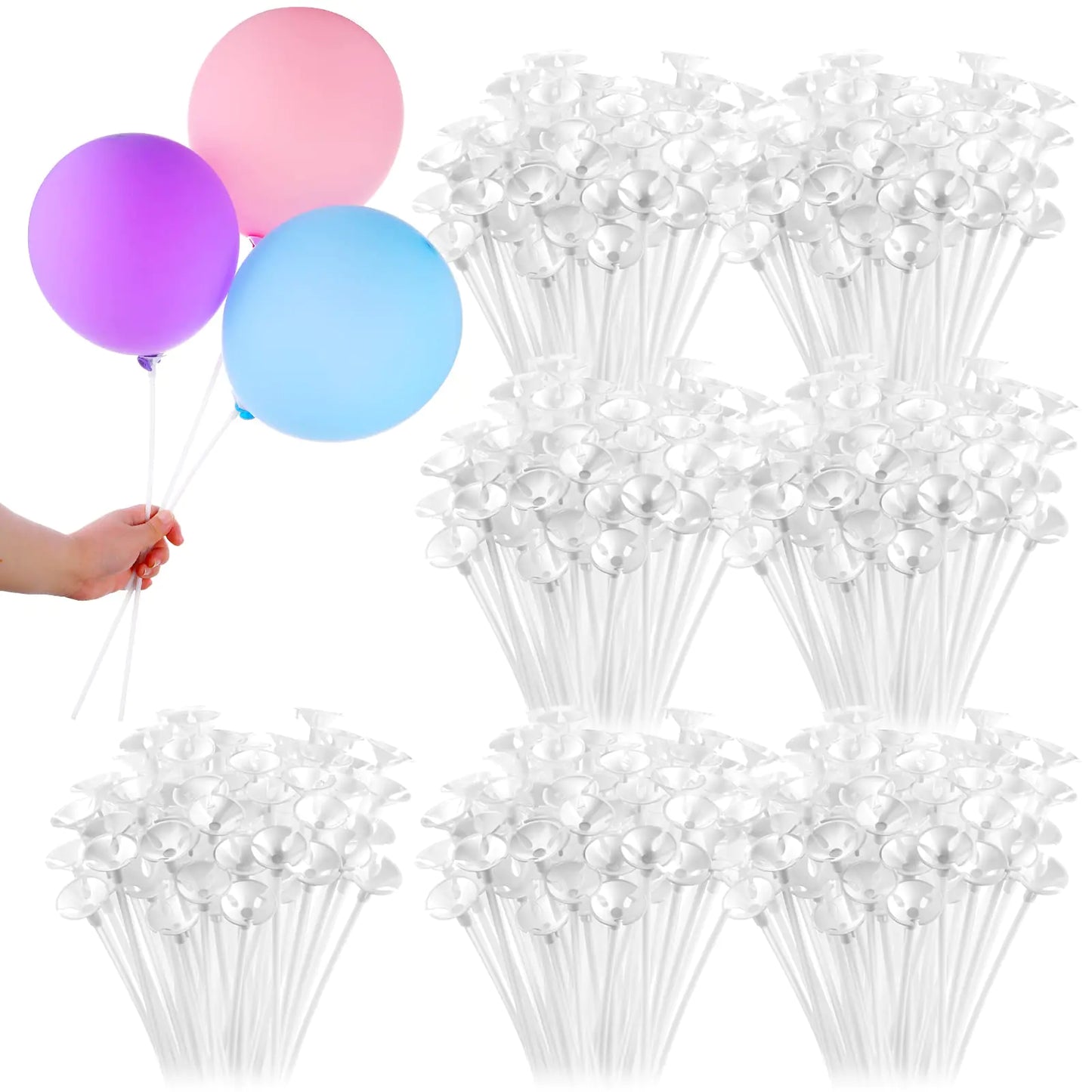 600 Pcs Plastic Balloon Sticks with Cups Reusable