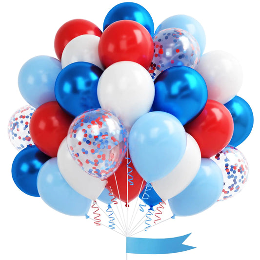 Red Blue White Balloons 60 Pcs 12 Inches