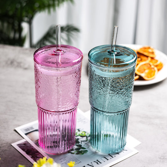 Glass Straw Cup Glass With Lid Large