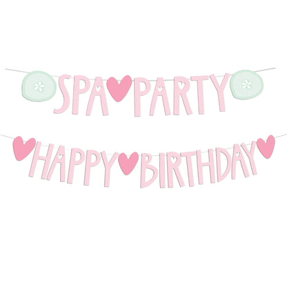 Modern Whimsy Spa Party Banner & Pink Happy Birthday Banner Set