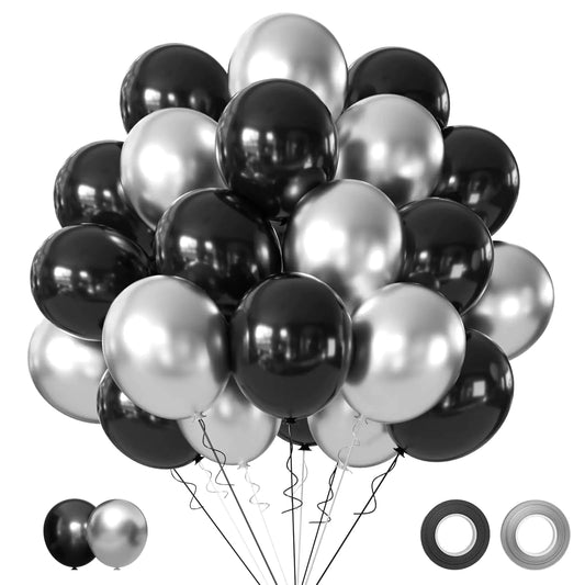 Black and Metallic Silver Balloons 50PCS
